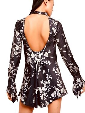 🐦‍⬛Free People Aries Long Sleeve Floral Printed Open Back Mini Dress